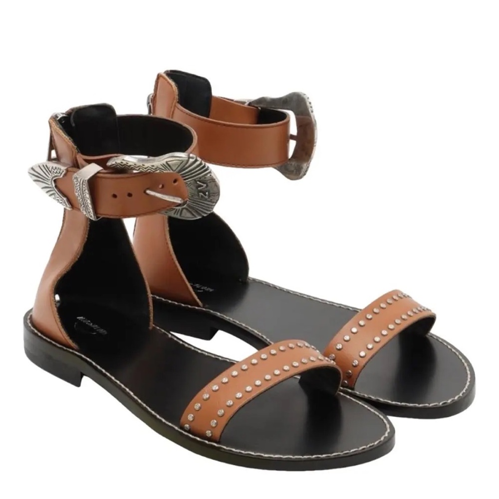 Carmel Western Buckle Sandals – Studded, Ankle Strap, Flat Slide